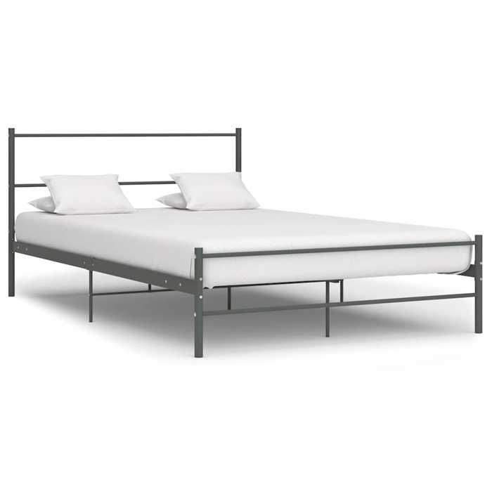 vidaXL Cadre gris 160x200 cm métal avec tête lit sans matelas grand cadre double métallique neutre pour chambre adulte