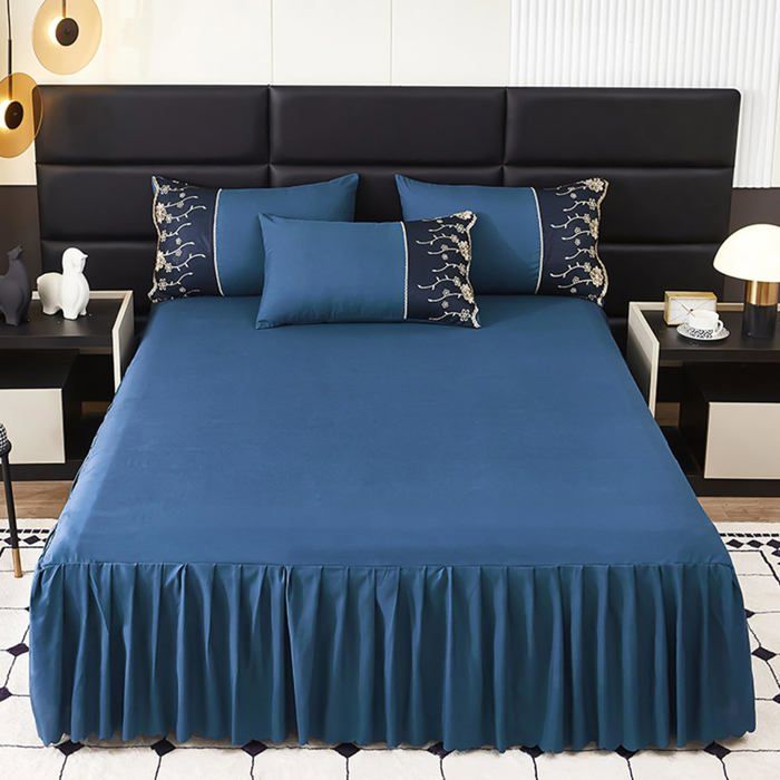 Lot de 1 Jupe Lit Volants Microfibre Couvre-lit Cache Sommier Ourlet Élastique Drap Housse Para 180x200cm Bleu Marine Corvina
