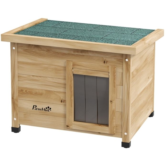 Niche pour chat d’extérieur – Bois – toit bitumé – 57 x 45 x 43 cm – Jaune