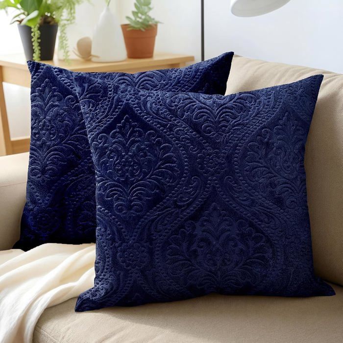Housse de Coussin Velours sans Insert 45x45 cm Bleu marine Velours Gaufré Doux & Moelleux Décoration Canapé & Lit Qualité Durable