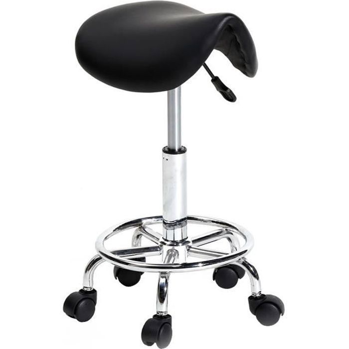 Tabouret à roulettes de Travail Hauteur réglable pour Similicuir et Acier chromé Noir Tabouret à roulettes de Travail Hauteur réglable pour Similicuir et Acier chromé Noir