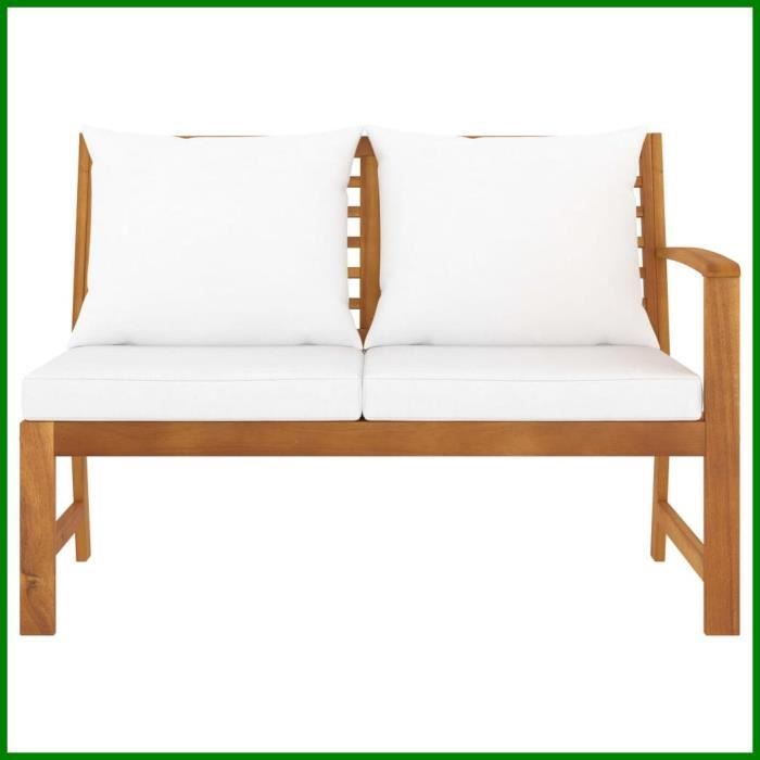 Banc de jardin - ASHATA - BK311838 - Bois dacacia massif - 2 places - Coussin crème