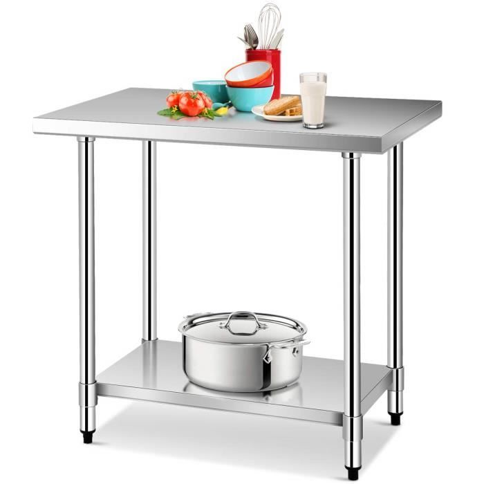 DREAMADE Table de Travail Inox Meuble Cuisine en Inox avec 2 Etagère de Rangement Grande Capacité Portante 250kg 91 5 x 61 x 9
