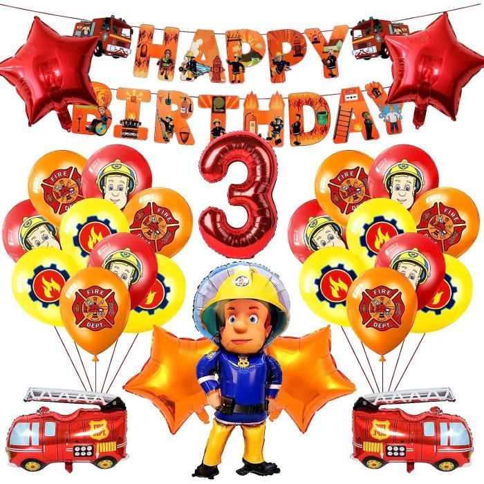 Décoration D'Anniversaire 3 Ans Garçon Pompiers - Chariot De Pompier