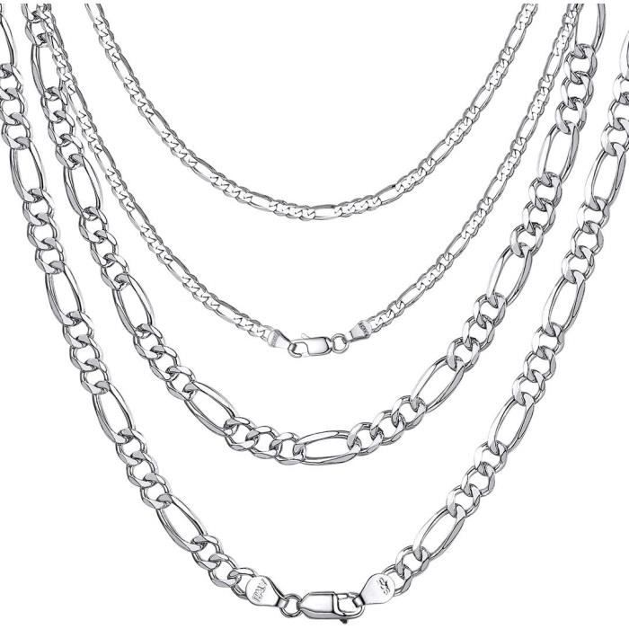 Collier Chaîne En Argent Massif 925 - Maille Art Nouveau Décor Cubique - Occasion