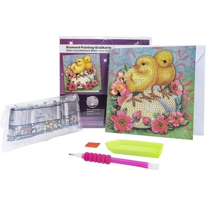Kit Carte De Vœux Diamond Painting - Motif Bonhommes De Neige - 16x16 Cm - Avec Strass, Enveloppe Et Outils - Art Créatif Et Relaxant
