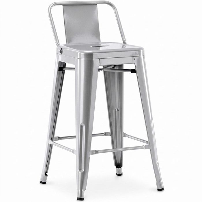Tabouret de bar avec dossier - Design industriel - 60cm - Nouvelle édition - Metalix Acier