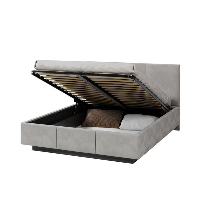 Lit coffre Raveiro 140 x 190 cm avec sommier à lattes relevable Gris clair Lit coffre Raveiro 140 x 190 cm avec sommier à lattes relevable Gris clair