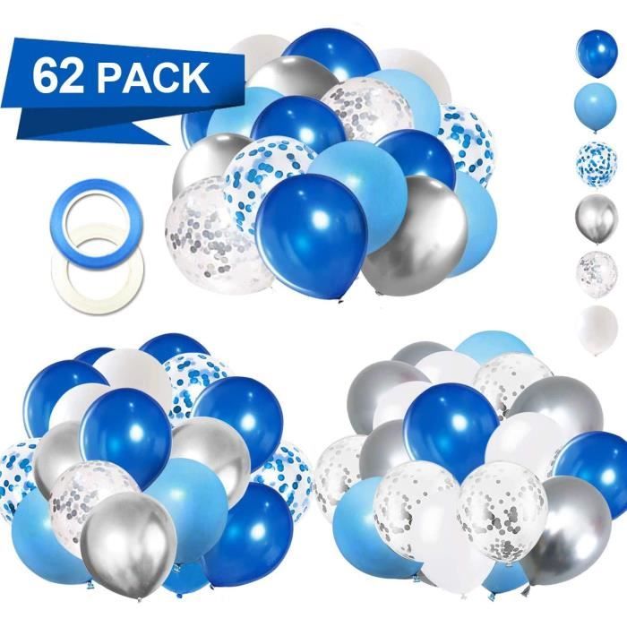 JOJOR Ballon Bleu Marine, 60PCS Ballon Bleu Anniversaire, Ballon Confettis  Argent, Ballon Bleu Blanc pour Decoration Mariage Garcon Naissance Bapteme