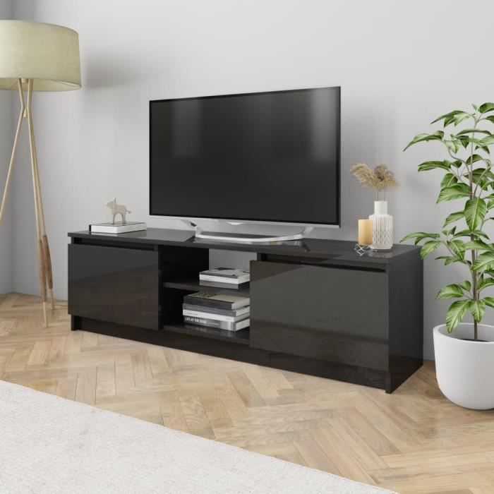 Cent Shopping Meuble TV Noir brillant 120x30x35,5 cm Aggloméré