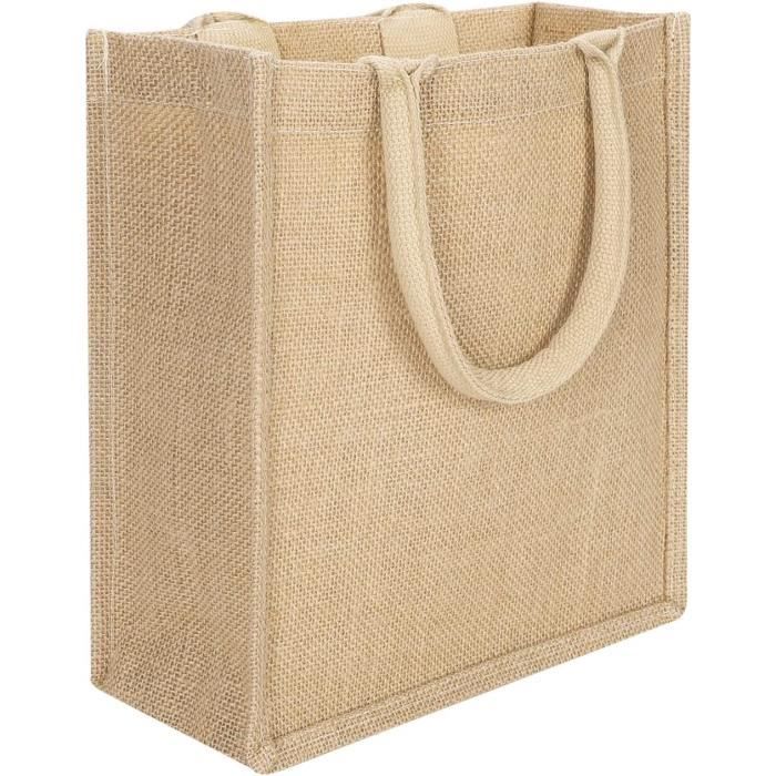 Sac à Main Fourre-tout En Jute Beige - Fait Main, Doublé - Taille Moyenne - Neuf Avec étiquettes