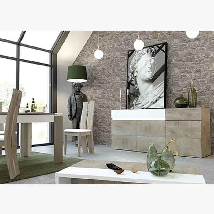 Salle a manger moderne couleur chêne et blanc EMILIE L 260 x P 100 x H