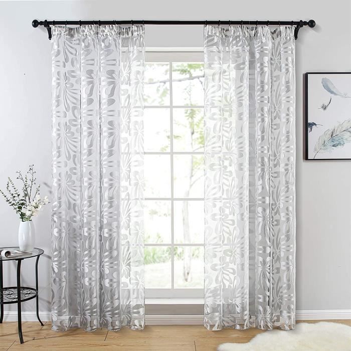 Rideaux Voilage MIULEE Blanc - Lot De 2 - 140x225 Cm - Transparent Pour Salon/Chambre - À Oeillets