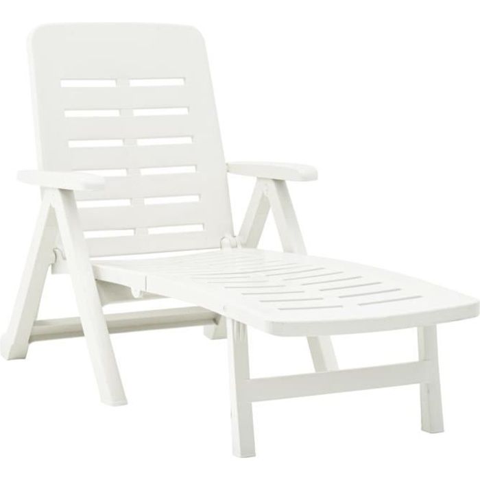 Chaise longue pliable - Bains de soleil - Blanc - Plastique résistant aux intempéries