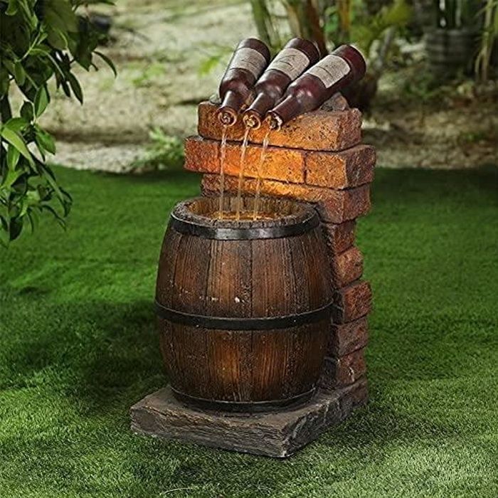Bouteille de vin en résine avec pompe et tonneau - Sculpture de fontaine à  eau d'extérieur en bois - Fontaine rustique - Déco[184] - Cdiscount Jardin