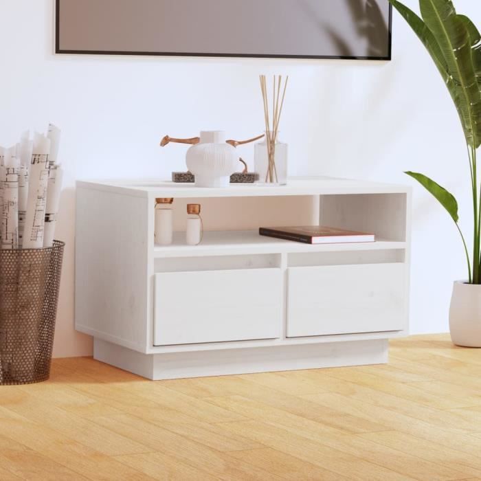 Meuble TV - NEUF - Table Télé de Salon - Bois massif - Blanc - Elégance - Chic