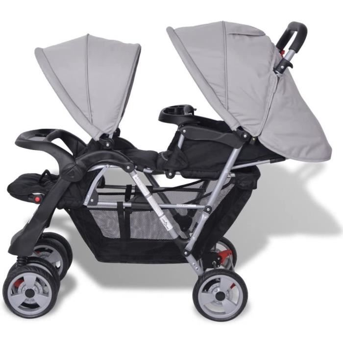 Poussette Double Pliable LIFEZEAL - Pour 2 Enfants 6+ Mois | Poussé Ou Tiré, Toit Réglable, Max 50kg | Gris/Noir