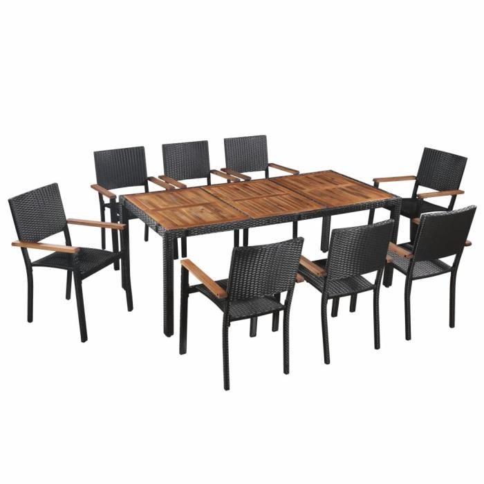 vidaXL Ensemble à manger d'extérieur 9 pièces Résine tressée