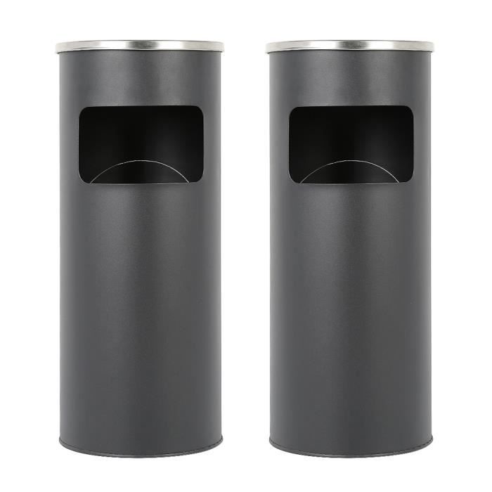 TOBE 2 Pièces Poubelles Rondes Cendriers Extérieur Intérieur sur Pied Poubelles 12 L en Acier Noirs