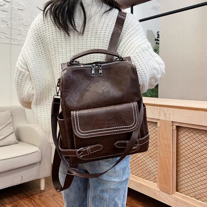 Sac à Dos Vintage Berliner Bags Kelly En Cuir Véritable – Étui Rond Amovible, Marron Élégant