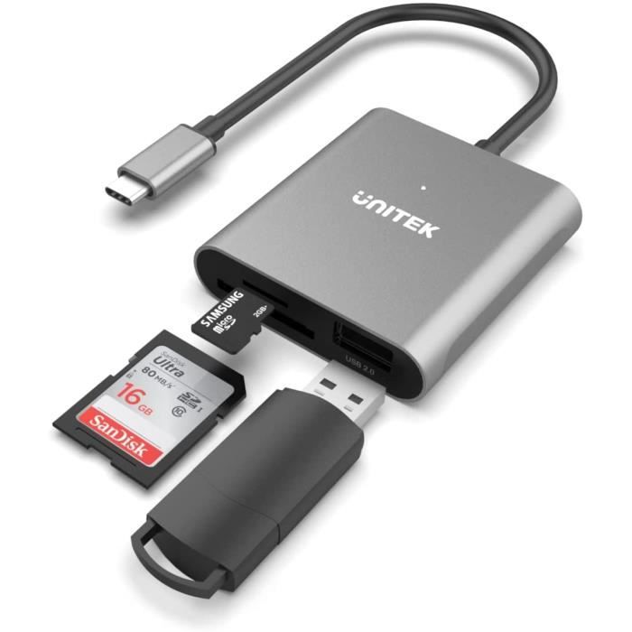 USB C Lecteur de Carte SD-Micro SD,Unitek 3-en-1 Type C Lecteur