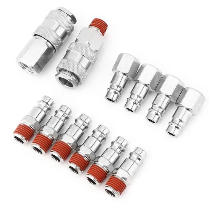 Kit De 10 Raccords Rapides Pneumatiques 1/4 BSP En Laiton - Pour Compresseur, Outils à Air - Mâle/femelle