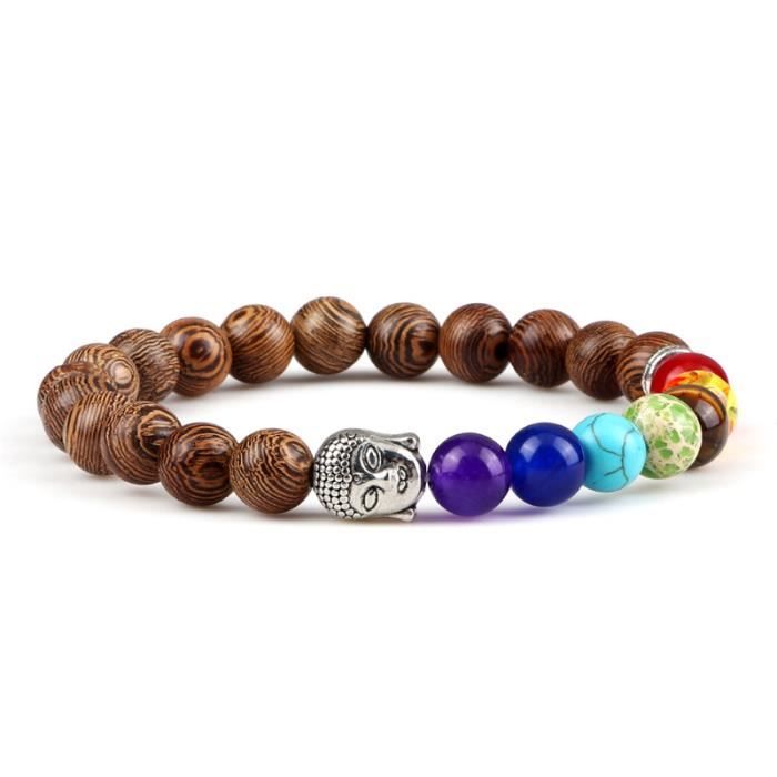 Bracelet ZEN Tête De Bouddha - Perles 8mm Noir Brillant, Style Argent Féminin, Neuf Avec étiquettes