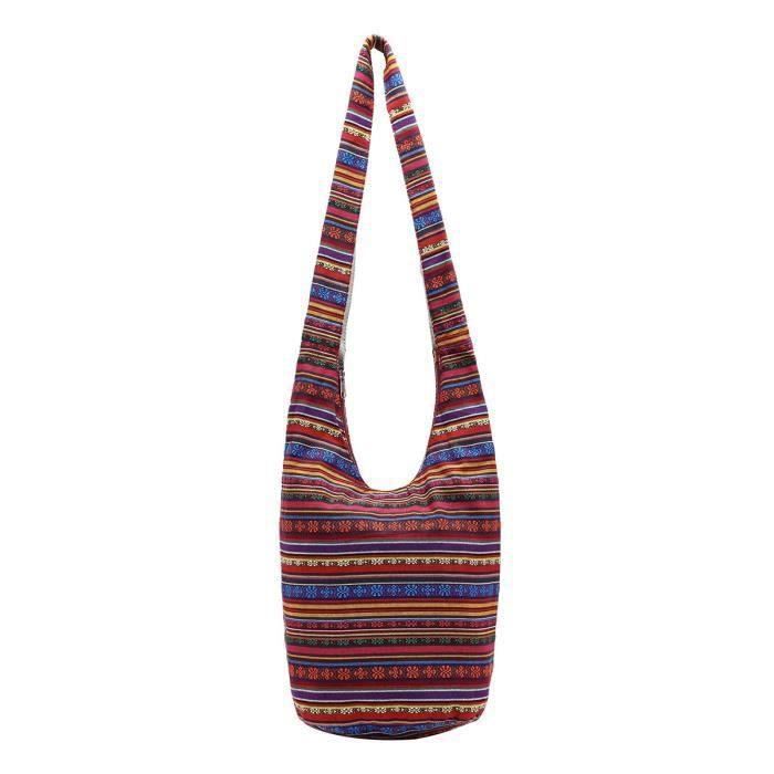 Sac Bandoulière Vintage Pure Laine Tissé Hippie - Moyen 30x32 Cm - Multicolore