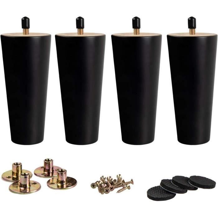 MARGOT Lot De 4 Pieds De Sommier Coniques Bois Acajou - Hauteur 15 Cm - Fixation Vis M8 - Fabrication Française