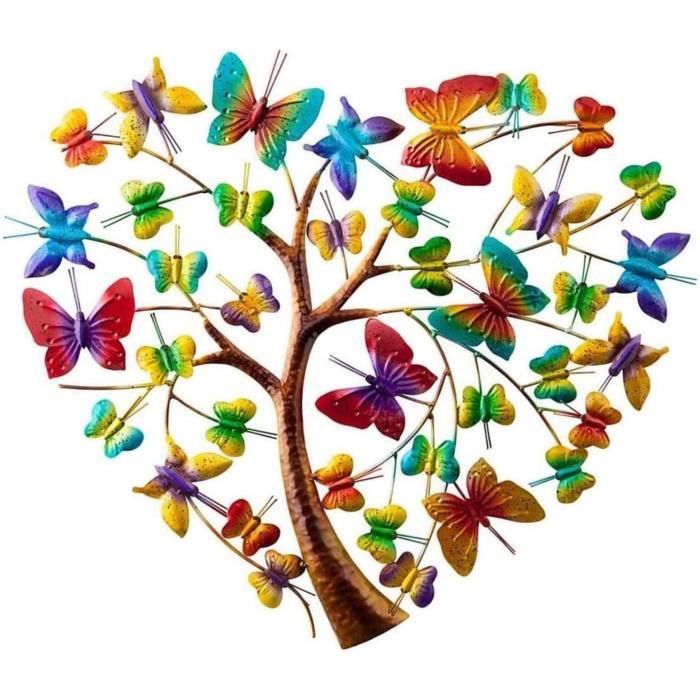 Sculptures murales en métal arbre de vie, silhouette murale 3D noire, art mural moderne en métal pour intérieur et extérieur, décoration de chambre à coucher, 50,04 x 59,94 cm