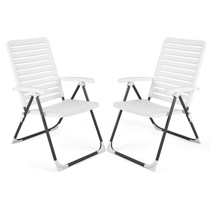 chaise de jardin pliante costway - dossier réglable à 7 niveaux - blanc