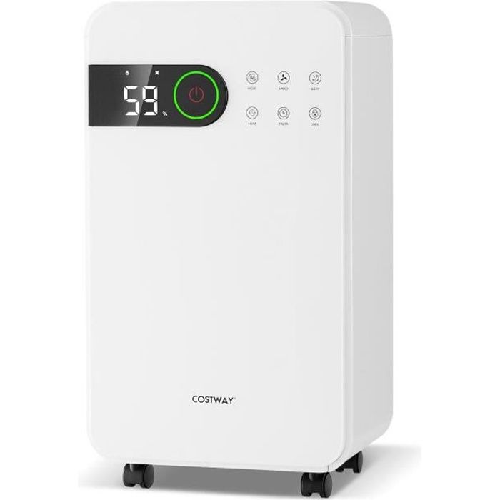 COSTWAY Déshumidificateur 15 L/Jour 156W Réservoir 2L Mode VeilleMinuterie 24 HAffichage LED Contrôle TactileEvacuation Continue