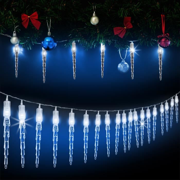 Guirlande lumineuse 40 LED bleu stalactite télécommande noël fonction timer