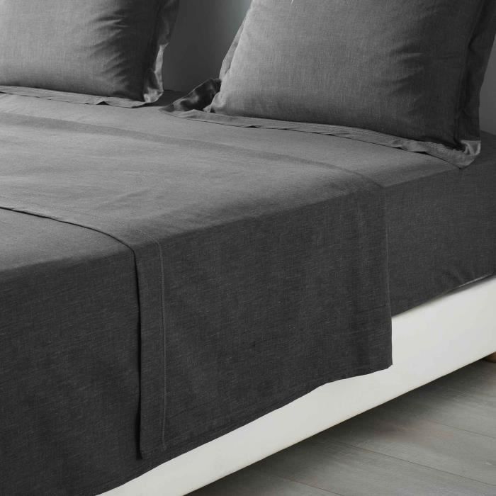 CDAFFAIRES-Drap plat 2 personnes 240 x 300 cm polycoton uni actually +p. bourdon Anthracite