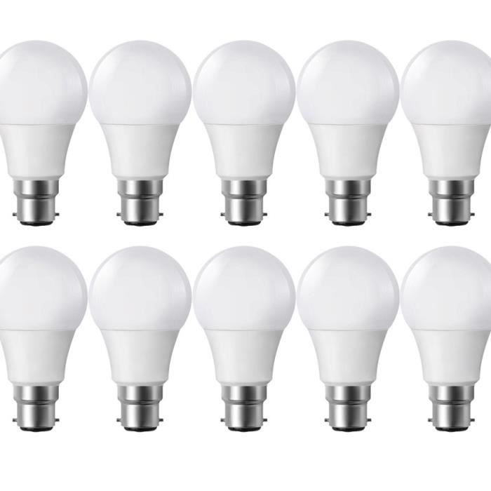 Lot de 10 Ampoules LED B22 9W eq 60W 806lm Blanc chaud 2700K