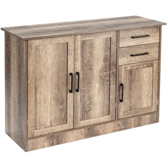 GIANTEX Buffet de Cuisine avec 2 Tiroirs et 3 Portes- Commode Meuble de Rangement- Étagère Réglable- Style Industriel-110x 40x 78