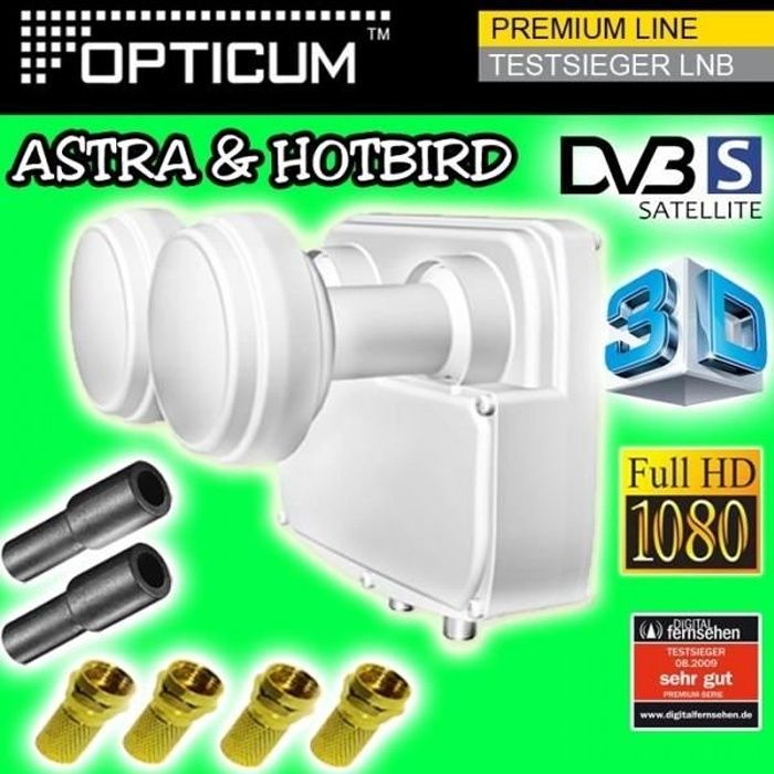 LNB Monoblock QUAD 0,1dB TESTSIEGER OPTICUM Astra Hotbird  Doppel Full HD 4K UHD
