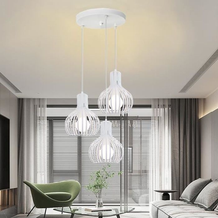 IDEGU Lustre Salon Blanc Lampe Suspension Luminaire Industrielle style  Vintage pour Salon Chambre - Cdiscount Maison