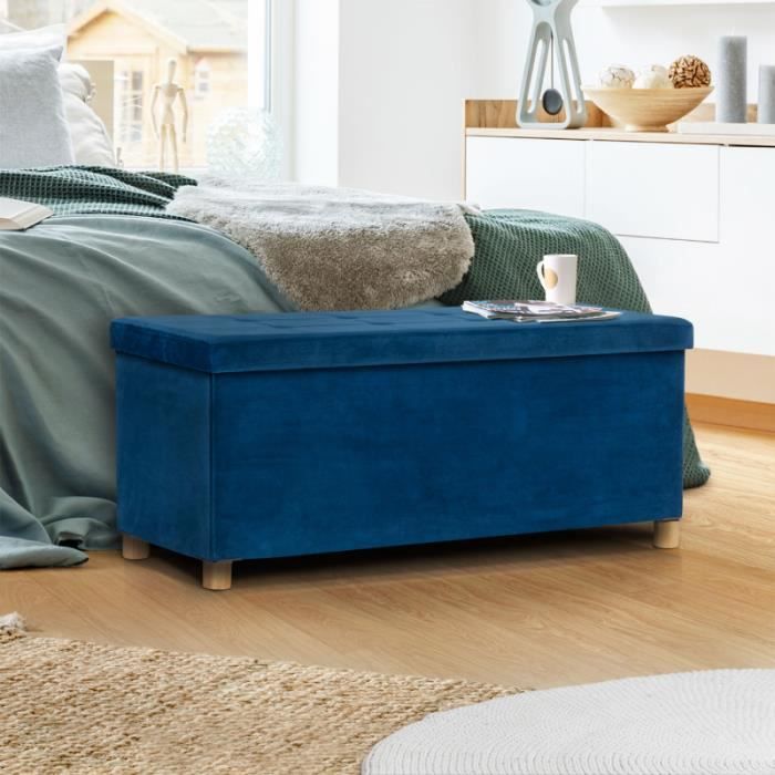Moderne Tissu Ottoman banc Solution Rectangulaire Rangement Chambre à coucher en bois de jambe