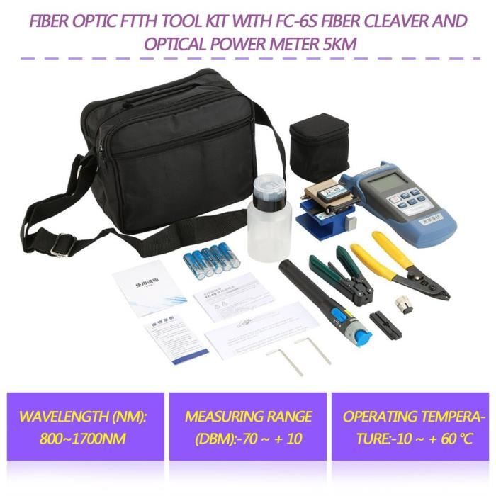 Kit FTTH 9 En 1 Fibre Optique – Compteur Puissance + FC-6S + Pince CFS-2 + Dénudeur Vert + Accessoires Complets