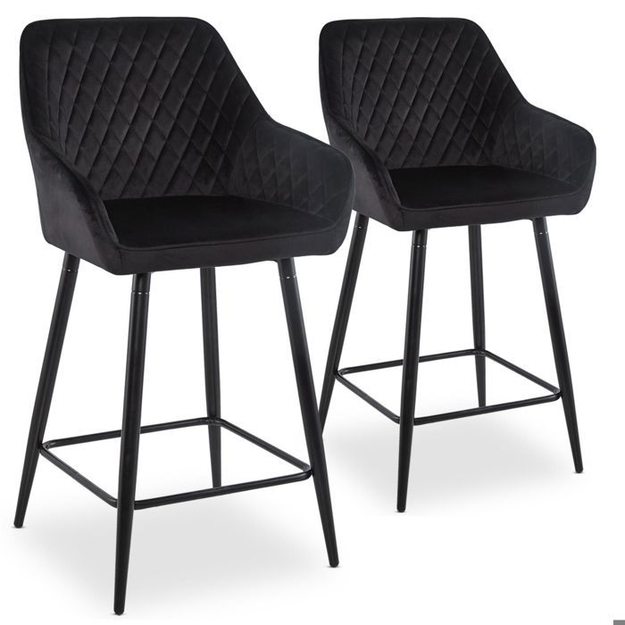 MENZZO Lot de 2 chaises de bar Veronika Velours Noir MENZZO Lot de 2 chaises de bar Veronika Velours Noir