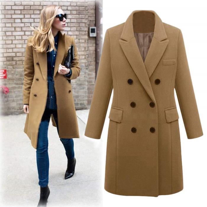 Manteau de laine Trench-coat chaud en laine d'hiver pour femmes Marron