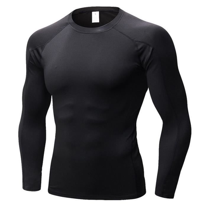 T-Shirt Compression Homme de Sport ZEWOW - Manches Longues - Noir - Fitness  Noir - Cdiscount Sport