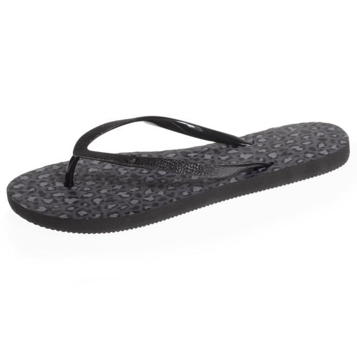 Isotoner Tongs confortable imprimé et tiges à paillettes léopard gris