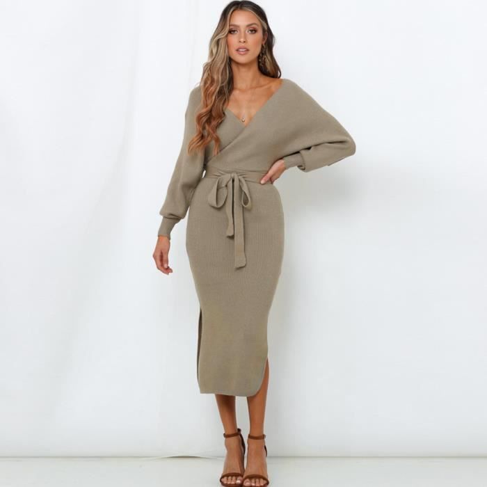 Robe Pull Femme En Tricot Moulant - Midi, Manches Longues, Col Montant | Polyester élasthanne, élégante Et Confortable