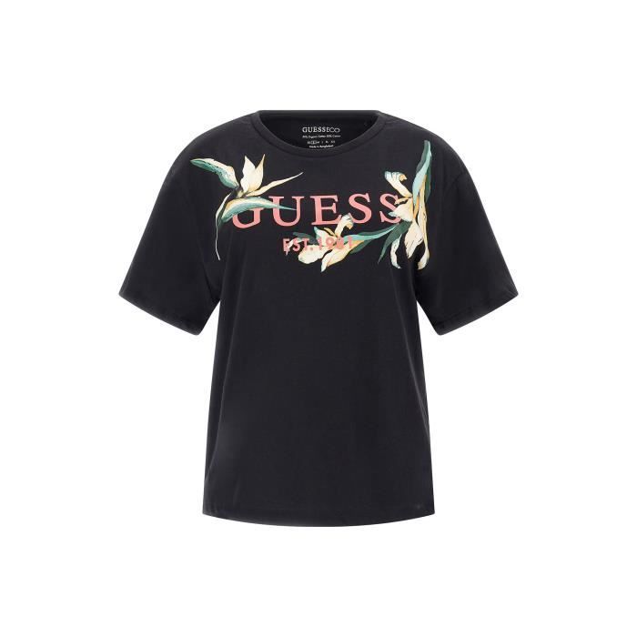 T-shirt femme Guess Logo Flowers - jet black a996 - S