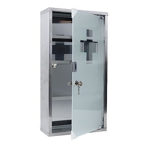 Armoire à pharmacie - NAIZY - 30x12x57 5 cm - Acier - 3 étagères 4 compartiments - Verrouillable