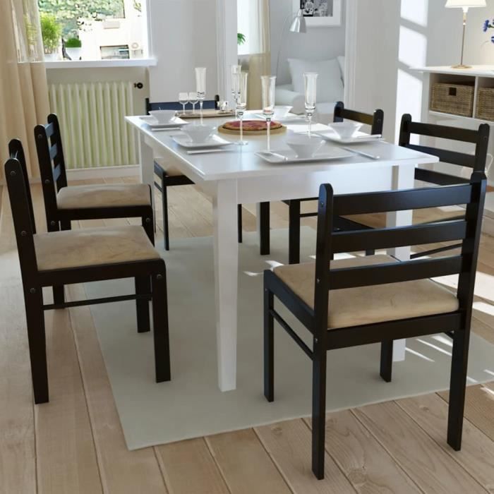 Lot de 6 chaises de salle à manger OVONNI - Style classique - Bois massif et tissu - Marron