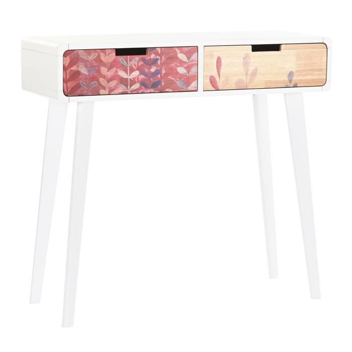console / table console en bois à caoutchouc et mdf blanc / naturel - pegane - rectangulaire - 80x30x74cm