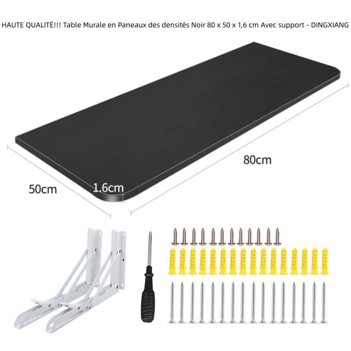 HAUTE QUALITÉ!!! Table Murale en Paneaux des densités Noir 80 x 50 x 1 6 cm Avec support triangulaire - DINGXIANG